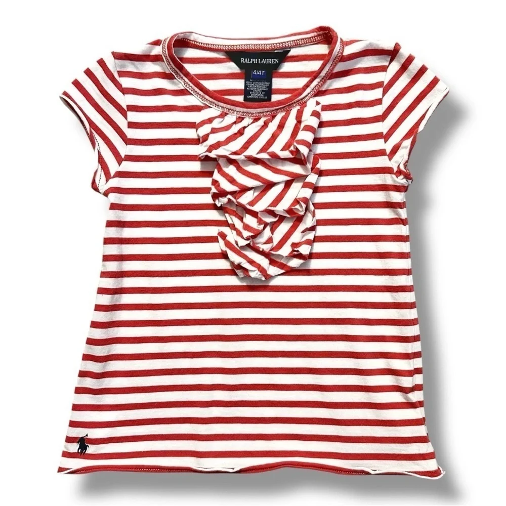 Ralph Lauren | Ruffle Front Striped T-Shirt (4/4T) ♥️